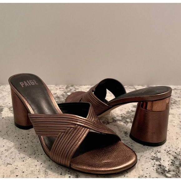 Paige Jone Bronze High Heel Slide Sandals Size 7.5 - Picture 1 of 8